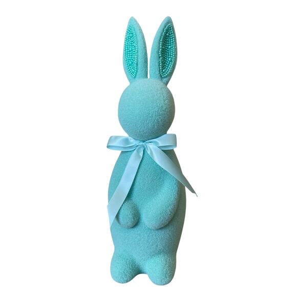 SPRING GATHERINGS 15in Aqua Flocked Bunny With Faux Pearl Ears & Ribbon New - Picture 15 of 15
